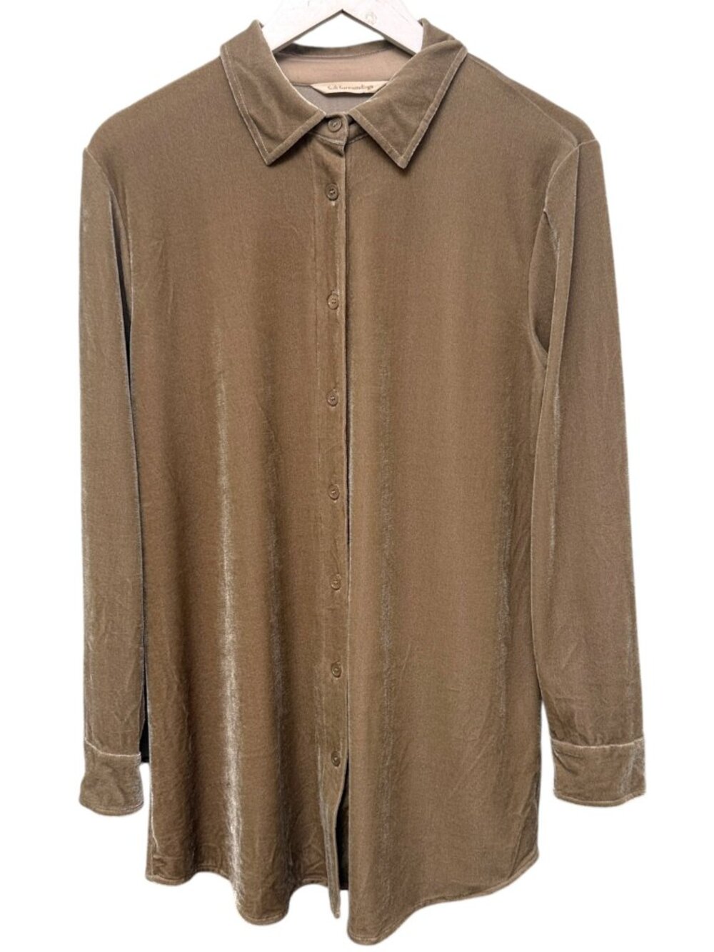 Soft Surroundings Velvet Shirt Small Beige Boyfriend Tunic Womens Top Stretch